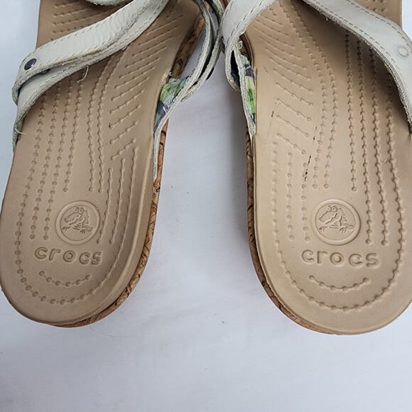 Crocs A Leigh Mini White Leather Wedge Women's Summer  Open Toe Sandal Size 8 - Picture 8 of 12